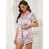 Zingj Female Summer Letters Love Print Thin Ice Silk Short-Sleeved Shorts Home Suit