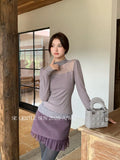 Xixi 2025 Autumn New White Standard Korean Long-Sleeved Lace Knitted Woolen Women