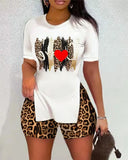 Size Women's Wear Spring And Summer 2023 New Leisure Printed Short-Sleeved Shorts Two