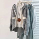 Design Sense Of The Star Short-Sleeved Hooded Knitted Sweater Women's Autumn And Winter Slim
