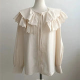 Spring Korean Office Shirt Long Sleeve Women Embroidered Casual Elegant Tops Hollow Bow Tie Sweet Shirt Chic Solid