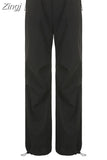 Y2K Streetwear Drawstring Cargo Parachute Pants Hippie Harajuku Loose Draped Low Waist Tech Sporty Trousers
