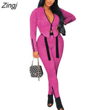 Autumn Sportswear Outfits Women Fashion Zipper Jacket Top and Elastic Waist Pants Tracksuit Casual Solid 2pcs Suit