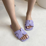Pure-Color Lightweight Flat-Bottomed Slippers Women Wearing Beach Outside The Beach Cool