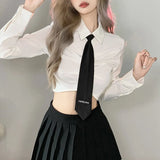 Zingj Autumn 2023 New Women's Solid Color Slim Collar Fashion Tie Crop Long Sleeve T-Shirt-Outfit