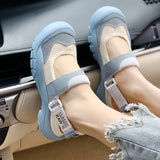 Women's 2025 New Summer Round-Headed Thick-Soled Women's Shoes Blue And White Mashed Magic Sticker Single