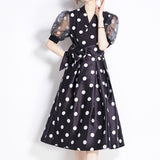 Dress Female High-End Light Luxury Famous Bubble Bubble Sleeve Dress Design Feel Waist Strap Fluffy French