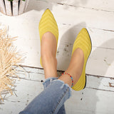 Version Of Knitted Breathable Shallow Mouth Flat Sole Single Shoes Large Size Flying Wet Sharp Lazy Working
