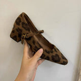 The Autumn And Winter Of 2025, A Word With A Female Plus Velvet Single Shoe Korean Version Of The Coarse And Small Square Head Velvet Female Shallow Shoes Leopard