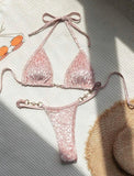 2024 New Sexy T-Shaped Pearl Leopard-Print Special Fabric Swimsuit Bikini