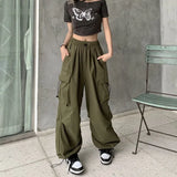 Zingj Pants Women 2024 Summer New Parachute Pants High Waist Wide Leg Casual Band Sports Pants
