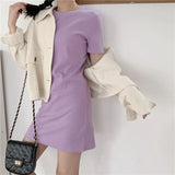Zingj Summer New Korean Version Slim Solid Color Short-Sleeved T-Shirt Women Long Dress Women's