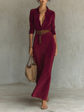 Autumn And Winter Velvet Long Shirt Collar Temperament Dress With