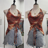 Shooting Holiday Wind Hanging Neck Collar Collar Tidling Strap Sling Vest Tie Mesh Yarn Short Sleeveless Top