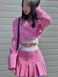 Cropped Blazer And Pleated Mini Skirt Set-Outfit