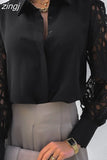 Sexy Lace Hollow Out Women Blouse 2023 Spring Black Vintage Button Up Shirts Top Long Sleeve Mesh Design Tops Femme