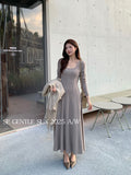 Xixi 13 Line 2025 Autumn White Standard Temperament Pure Color Knitted Dress Showing Thin High Waist Long Dress