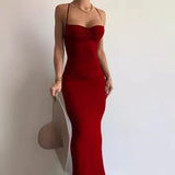 Thin High-Rise Sleeveless Bagted Hip Dress New Cross-Sling Long Dress Fishtail