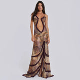 Zingj Women's New Sling With Hollow Out Pleated Lace Slit Dress