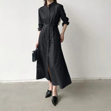 Korea's Dongdaemen 2025 Spring And Autumn 2025 New Loose Waist-Receive Shirt Dress With Dress
