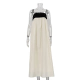 Zingj / Summer 2024 New Black And White Contrast Color Halter Dress Female French Fashion Sexy Show Back Long Bouffant Skirt-Outfit