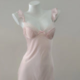 Sexy Pyjamas Women's Simulation Silk Summer Slings Long Dress Pure Wind Ice Silk Pajamas With
