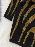 Women Sexy Sequins Bodycon Dress Female Elegant V-Neck Long Sleeve High Waist Golden Sequined Sheath Mini Vestidos