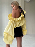 New Lotus Leaf Side Shoulder-Sling Rope Shirt Women Feel Chic Sweet Pure Desire Loose Comfortable