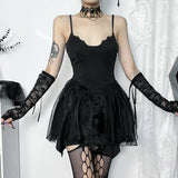 Sling Net Stitching Irregular Dress Women's 2024 Dark Wind New Fashion Slim