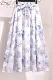 floral print chiffon skirts women Sprint Summer korean A line Pink streetwear high waist ladies midi