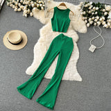 Zingj Kong Flavor Retro Knit Suit Short Sleeveless Jacket Women's High Waist Horn
