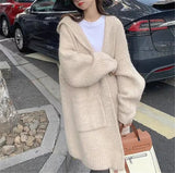 Korean Version Of The Long Lazy Outside The Hooded Sweater Coat Women's Autumn And Winter Large Pocket Loose Knitted Open