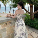 Zingj Photo Sleeveless Halter Dress Female Summer New Design Sense Ink Painting Waist Show Thin