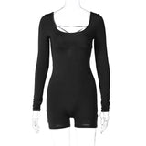 Zingj Women's Spring And Summer Long Sleeve U Collar Tie Hollow Out Open Back Tight Sports Yoga