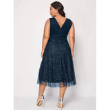 Women's Clothing Autumn Large-Size-In-Neck V-Neck Sexy Blue Body-In-Body Wave Point High-End