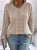 Women's Sweater Knitted Shirt Design Hollow V-Neck Long-Sleeved Hooded