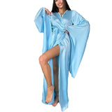 Women's Robe Comfortable Leisure Temperament Tied With Sexy Open-Fork V-Neck Nightgress Dress Dress