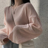 Solid Color V-Neck Oversized Knitted Tee-Outfit