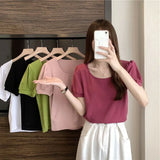 Zingj Sleeve T Shirt Female Summer 2024 New French Design Sense Low Round Collar Slim Thin Short Sleeve Student