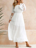 Lace Dress Women Slash Neck Off Shoulder Dress Female Hollow Out Long Dress Summer Ladies Boho Flare Sleeve Beach