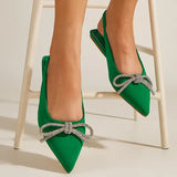 Zingj Diamond Bow Dew With Muller Pointed Flat Heel Women's Single Shoes-Outfit