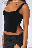 Women Y2K Square Neck Tank Crop Tops Vintage Sexy Side Split Spaghetti Strap Camis Summer Cute Mini Vests