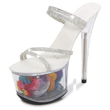Zingj 34-43 Sexy High Heels 13CM15CM Thin Heel Waterproof Platform Sandals Transparent Crystal Shoes Wedding
