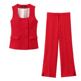 Women's 2025 Summer New Fashion Button Vest Straight Pants