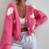 Loose V-Neck Clouds Fall Shoulder Knitted Cardigan Three Buckle Sweater Short