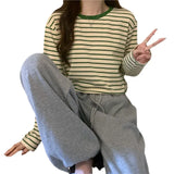 Zingj Collar Long-Sleeved T-Shirt Women's 2023 Autumn Dress New Loose And Thin Striped Undershirt Casual Inside