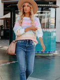 And Winter Hooded Striped Round-Neck Knitted Loose Long-Sleeved Large-Size Rainbow Sweater Women's