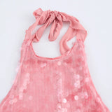Women's Explosive Pink Beads Sexy Bare Back Hanging Neck Sleeveless