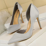 Shoes Sexy Woman Pumps Black Blue Sliver Women Heels Silk High Heels Women Shoes Stiletto Heels 9.5 Cm Ladies