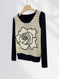 Zingj Little Sister Korean Department Rose Knit Vest Coat Female French Hollow Out Hook Flower Sleeveless Jacket Early